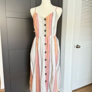 Japna Striped Button Front Midi Dress M Cotton Boho Summer Resort Vacation